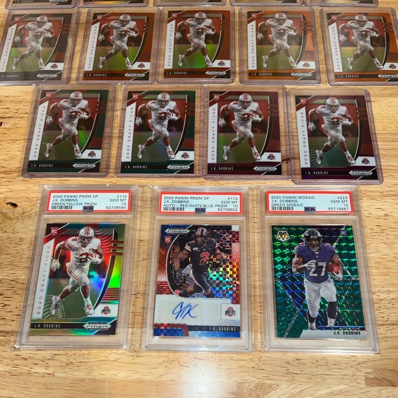 (17) 2020 Prizm Mosaic DP JK DOBBINS RC Auto #ed SSP PSA 10 LOT #/99 #/249 - Picture 1 of 7